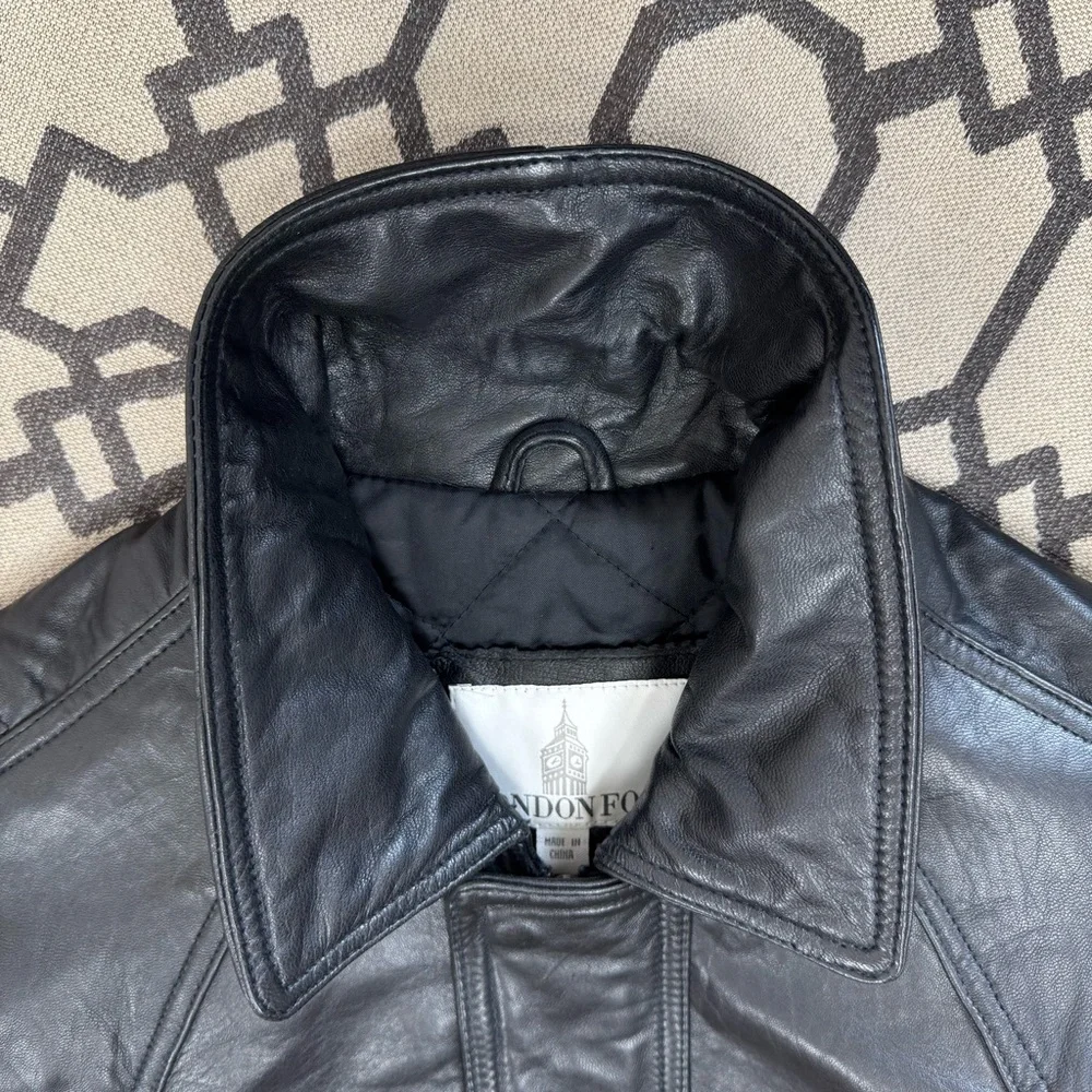 London Fog Black Genuine Leather Bomber Jacket Sz S - Picture 13 of 15